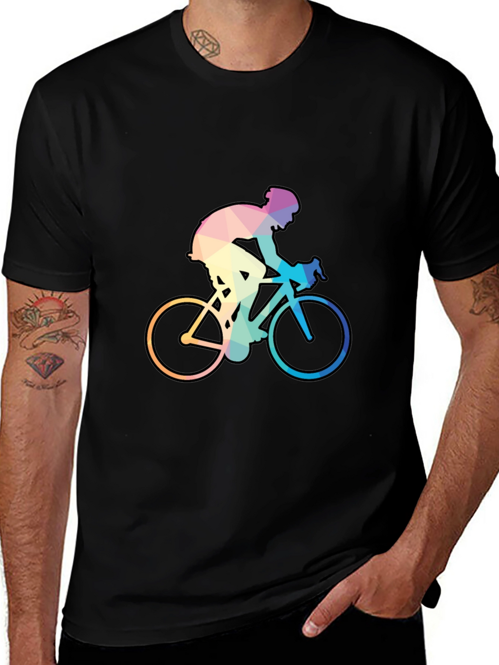 Geometric Cyclist Graphic Tee - Black