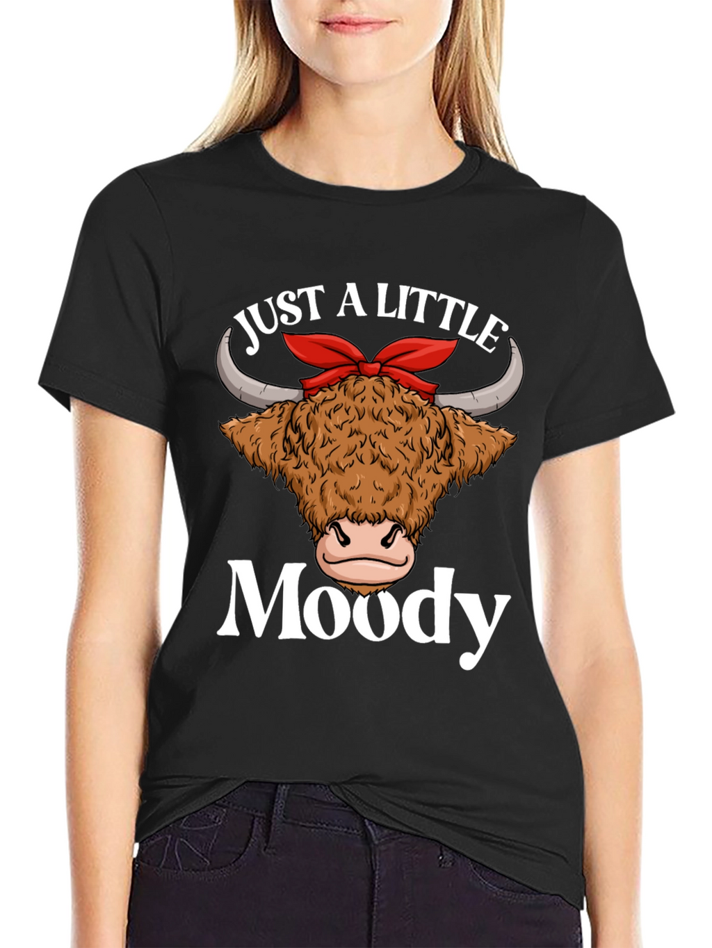 Just a Little Moody Highland Cow Graphic T-Shirt