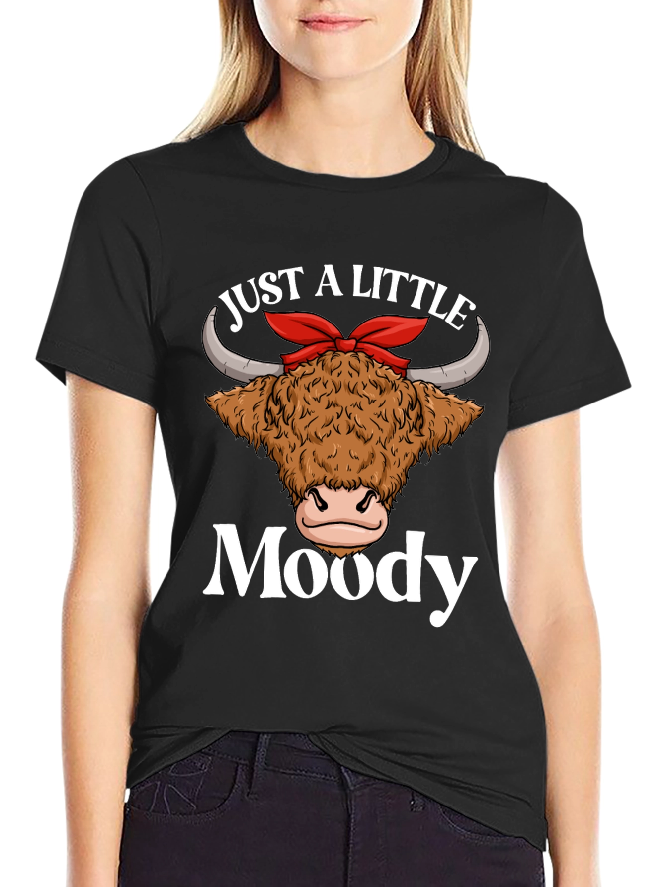 Just a Little Moody Highland Cow Graphic T-Shirt