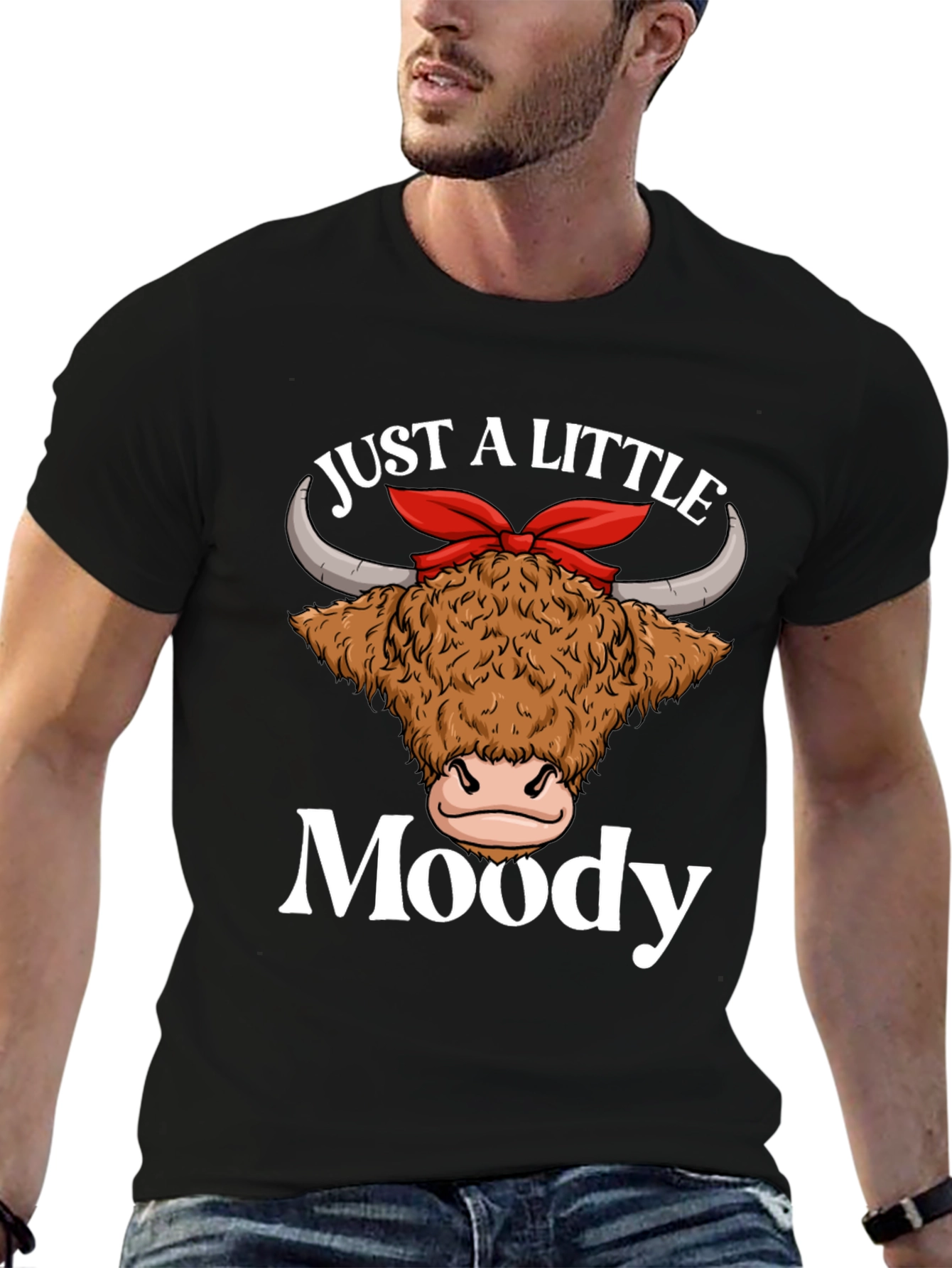 Just a Little Moody Highland Cow Graphic T-Shirt