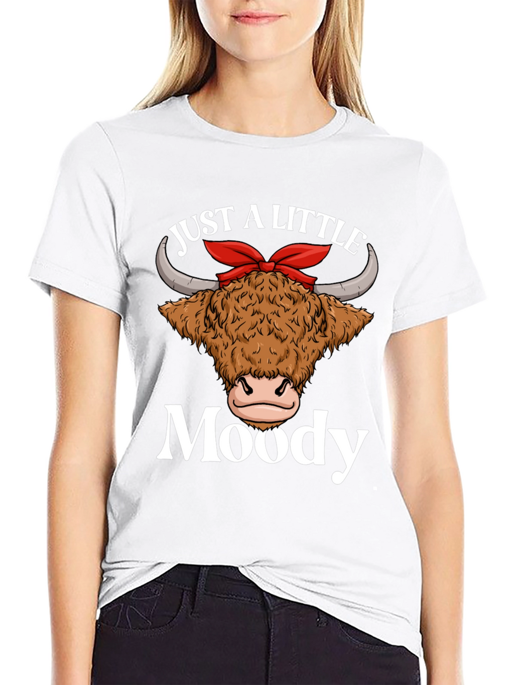 Just a Little Moody Highland Cow Graphic T-Shirt