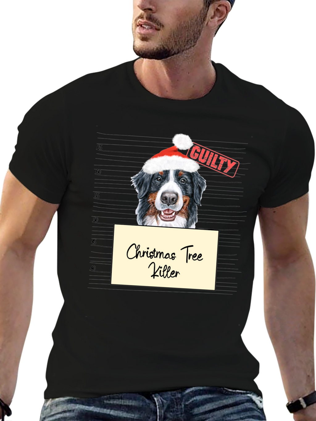Christmas Tree Killer Dog Mugshot Graphic Tee