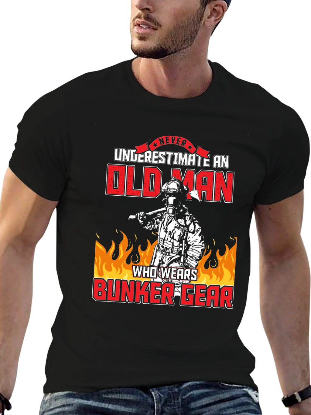 Old Man Bunker Gear Firefighter T-Shirt