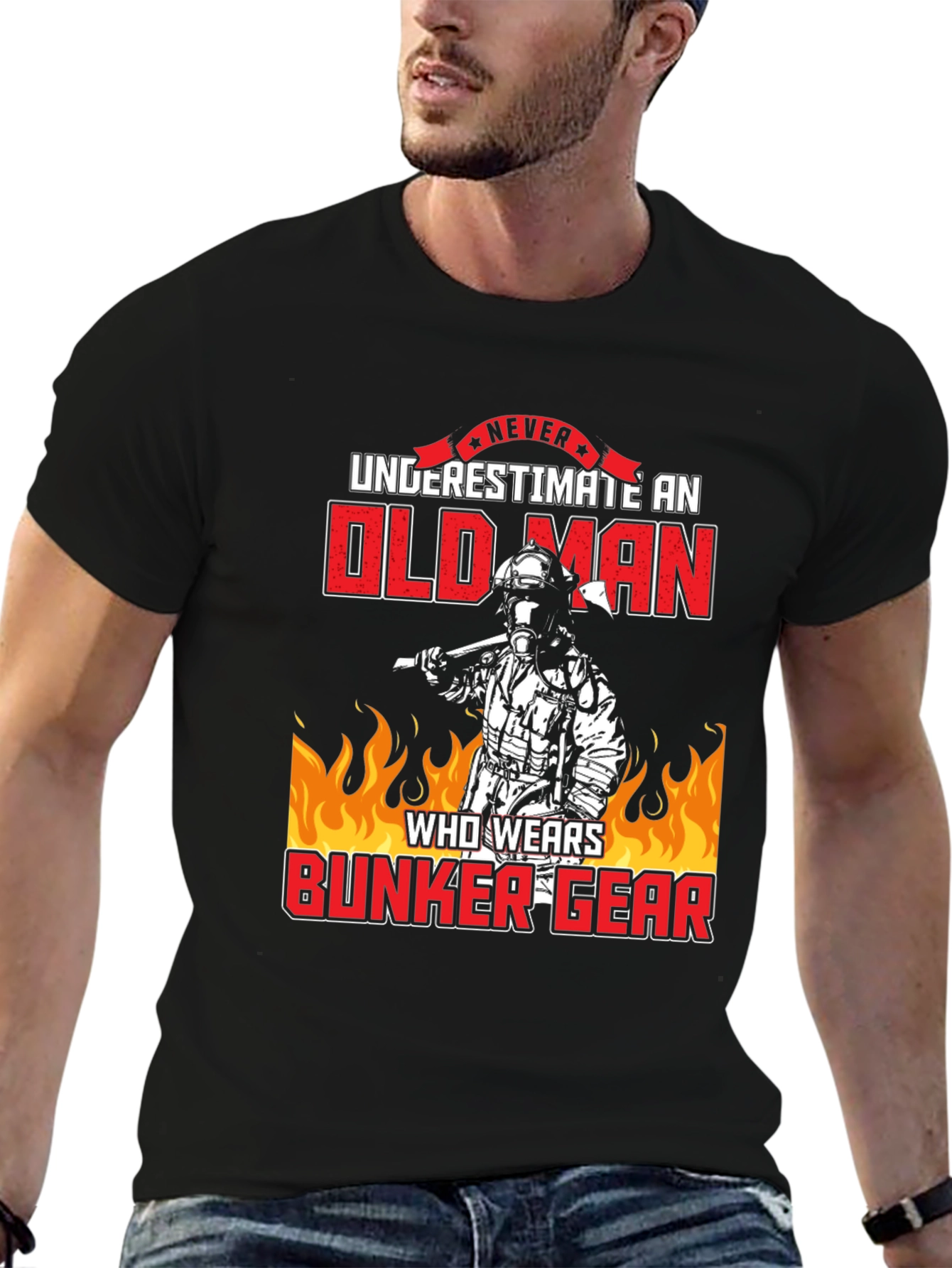 Old Man Bunker Gear Firefighter T-Shirt