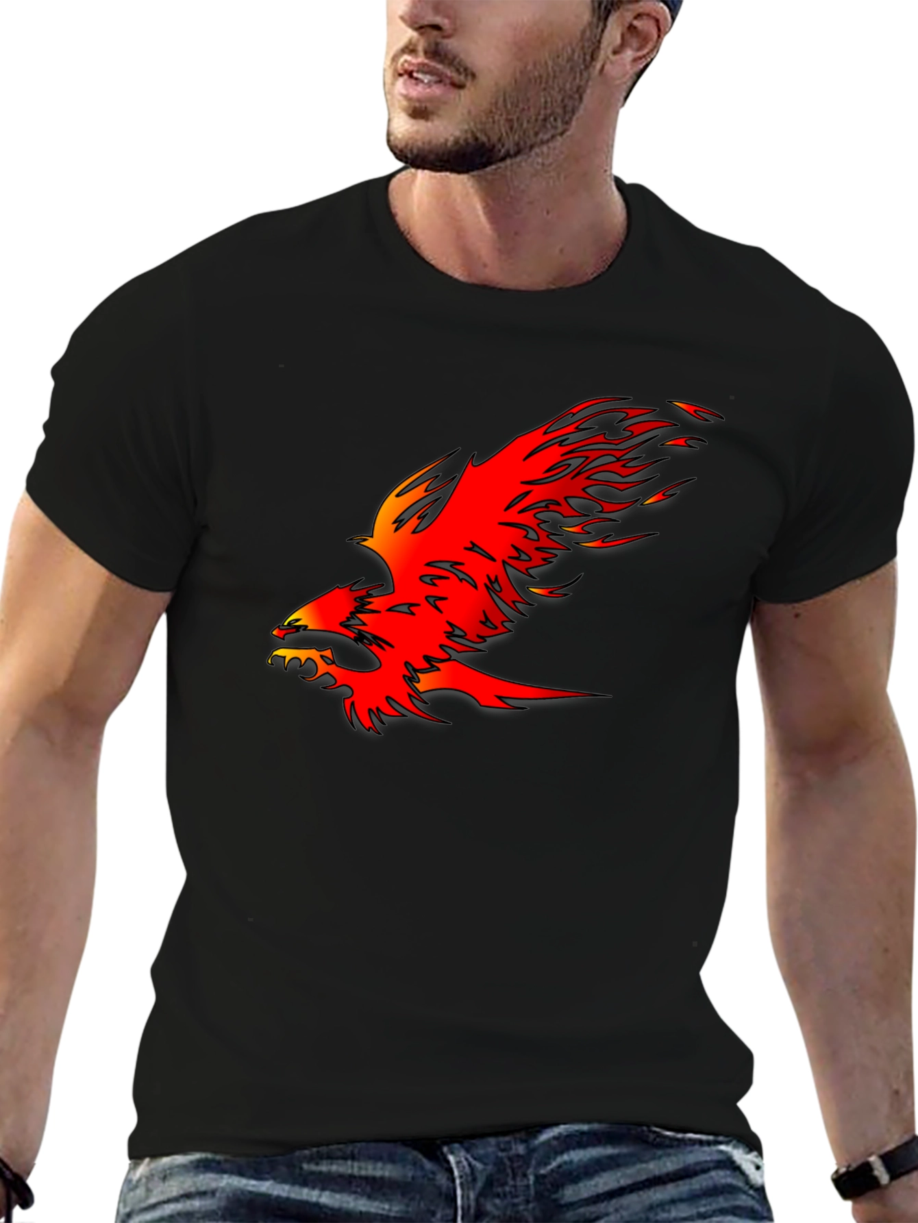 Fiery Phoenix Graphic Tee - Bold Black Cotton T-Shirt