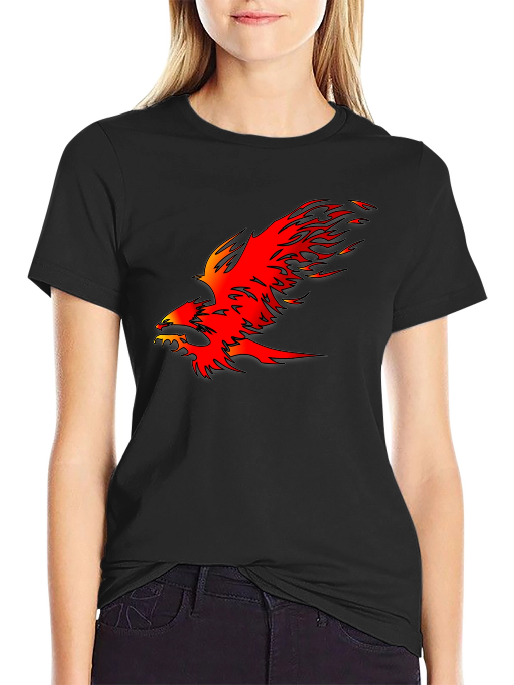 Fiery Phoenix Graphic Tee - Bold Black Cotton T-Shirt