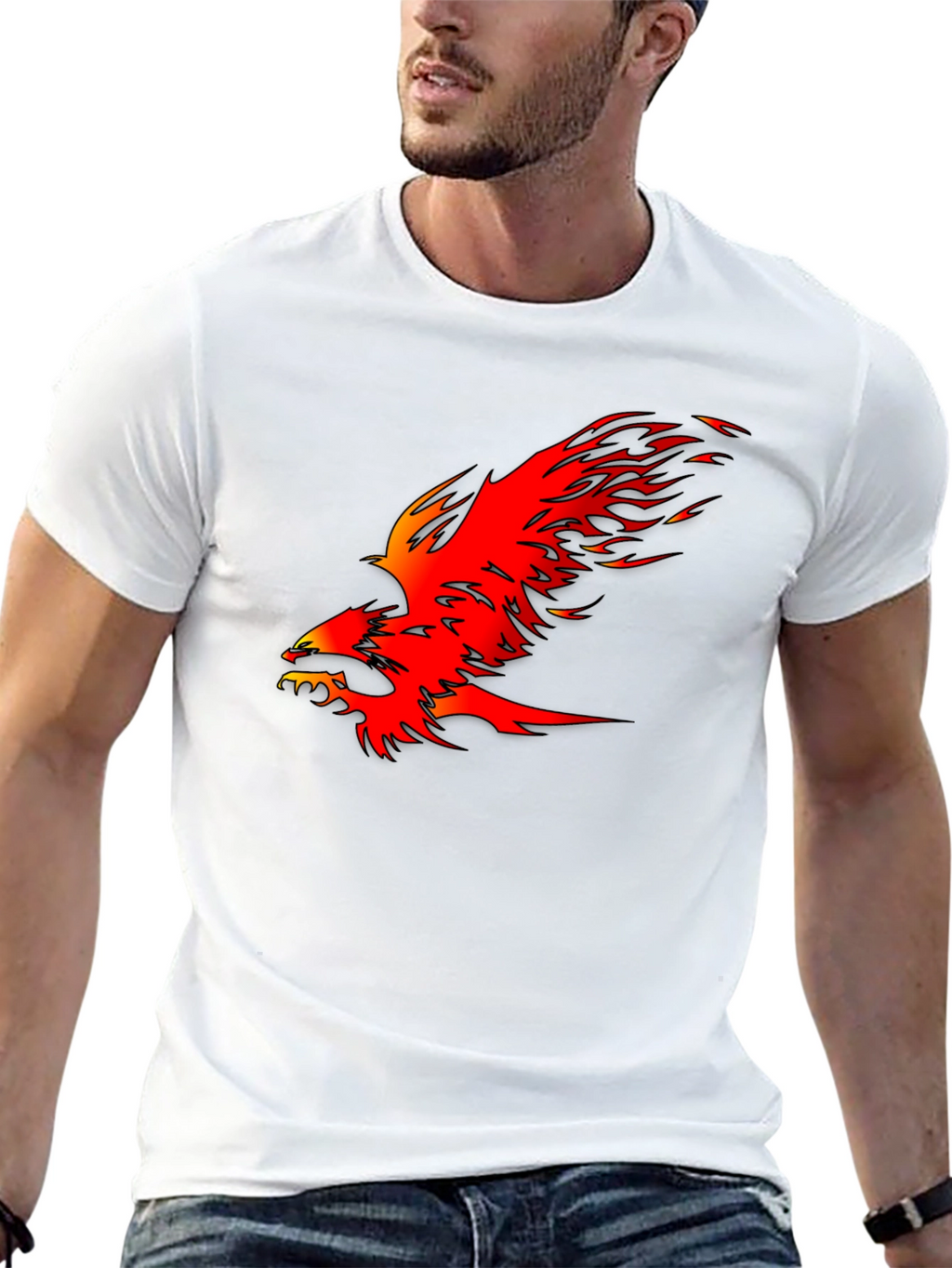 Fiery Phoenix Graphic Tee - Bold Black Cotton T-Shirt