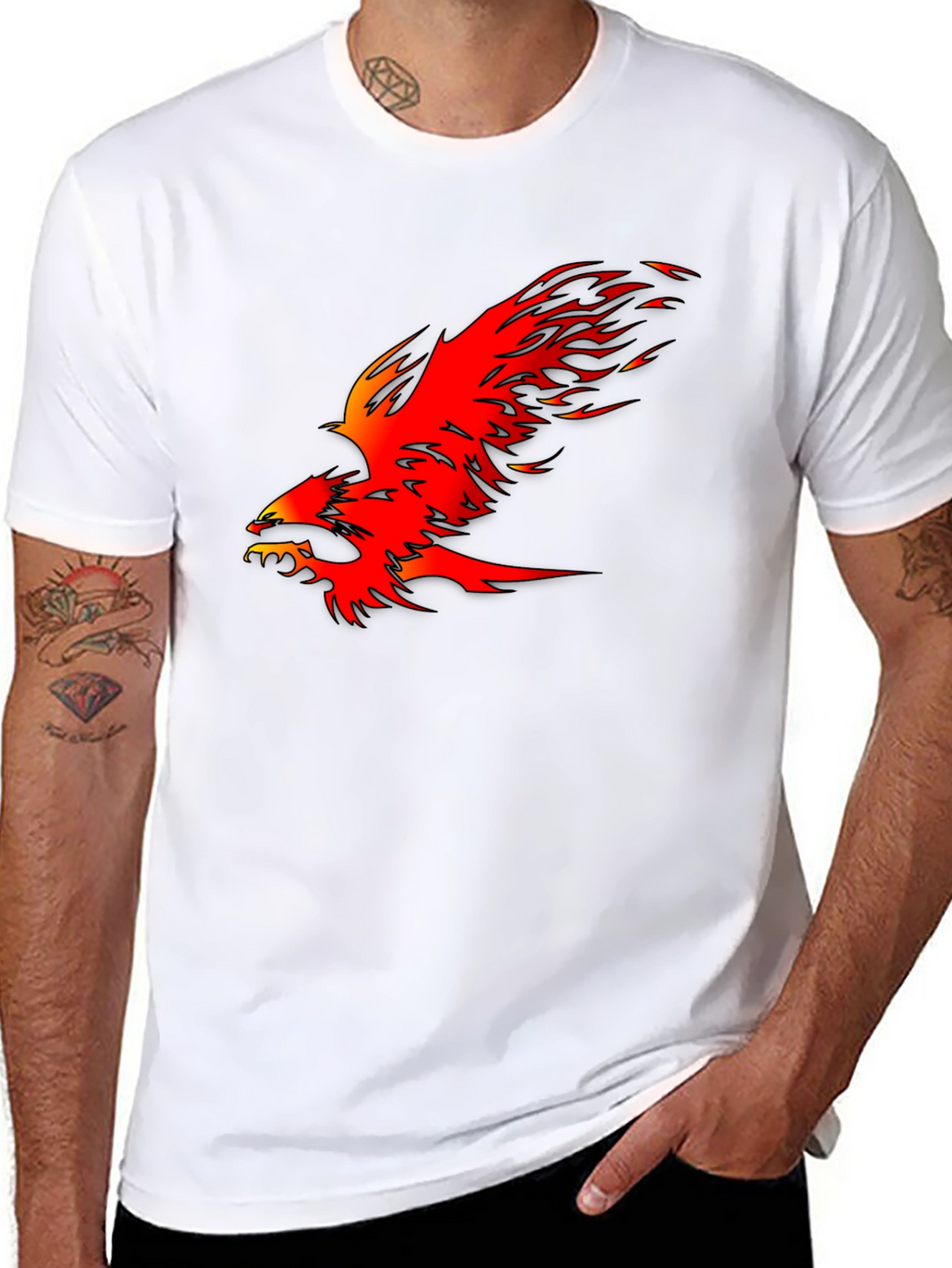 Fiery Phoenix Graphic Tee - Bold Black Cotton T-Shirt