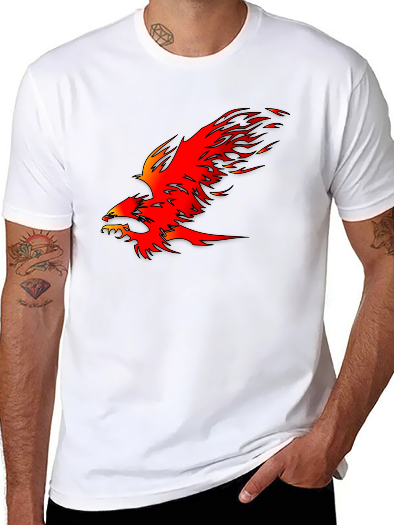 Fiery Phoenix Graphic Tee - Bold Black Cotton T-Shirt