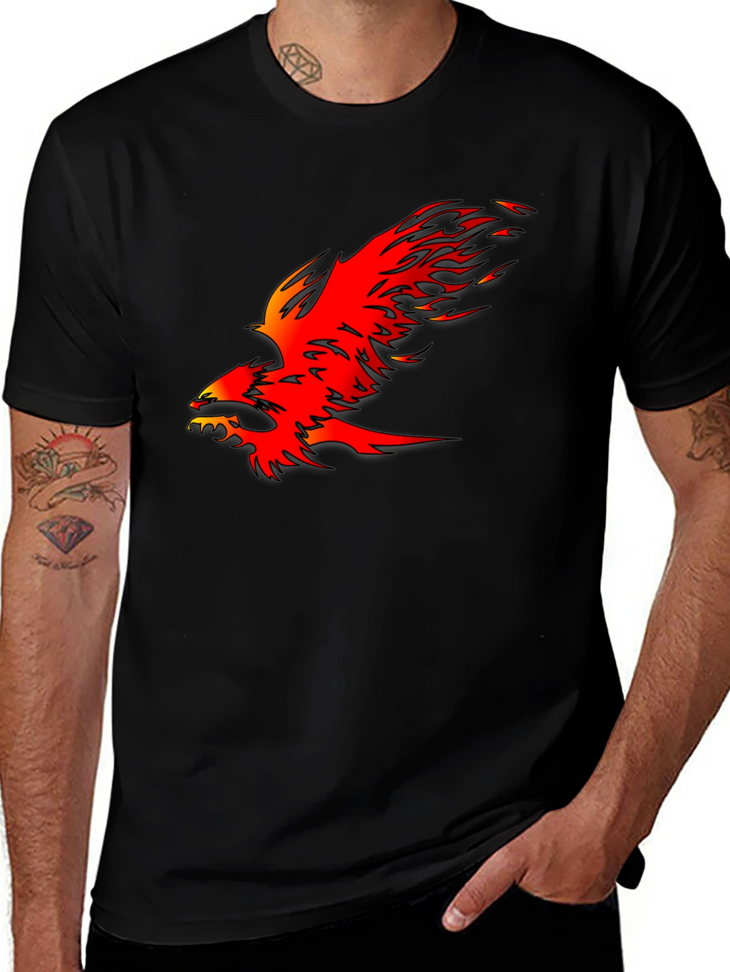 Fiery Phoenix Graphic Tee - Bold Black Cotton T-Shirt
