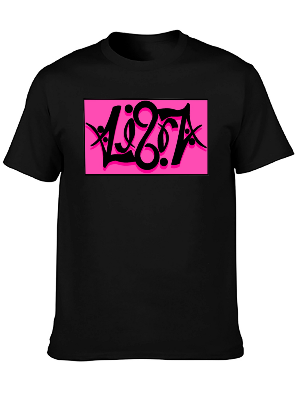 Black T-Shirt with Bold Pink Graphic Print
