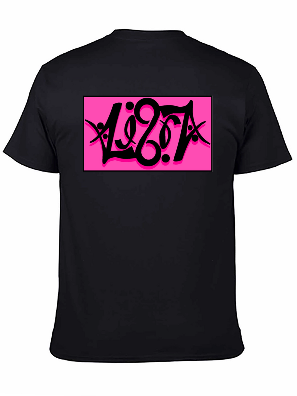 Black T-Shirt with Bold Pink Graphic Print