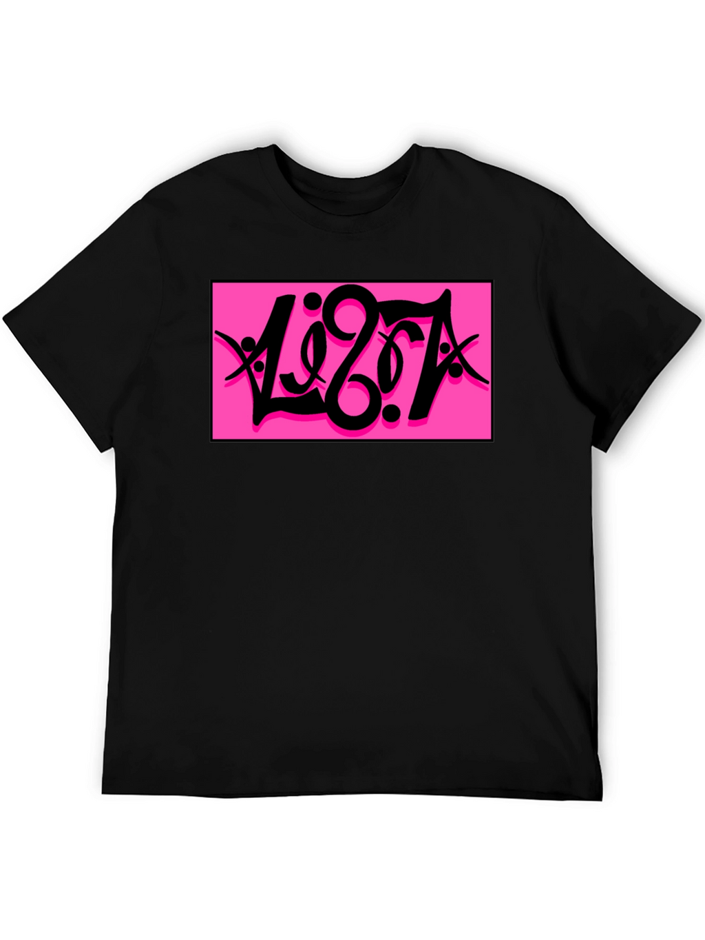 Black T-Shirt with Bold Pink Graphic Print