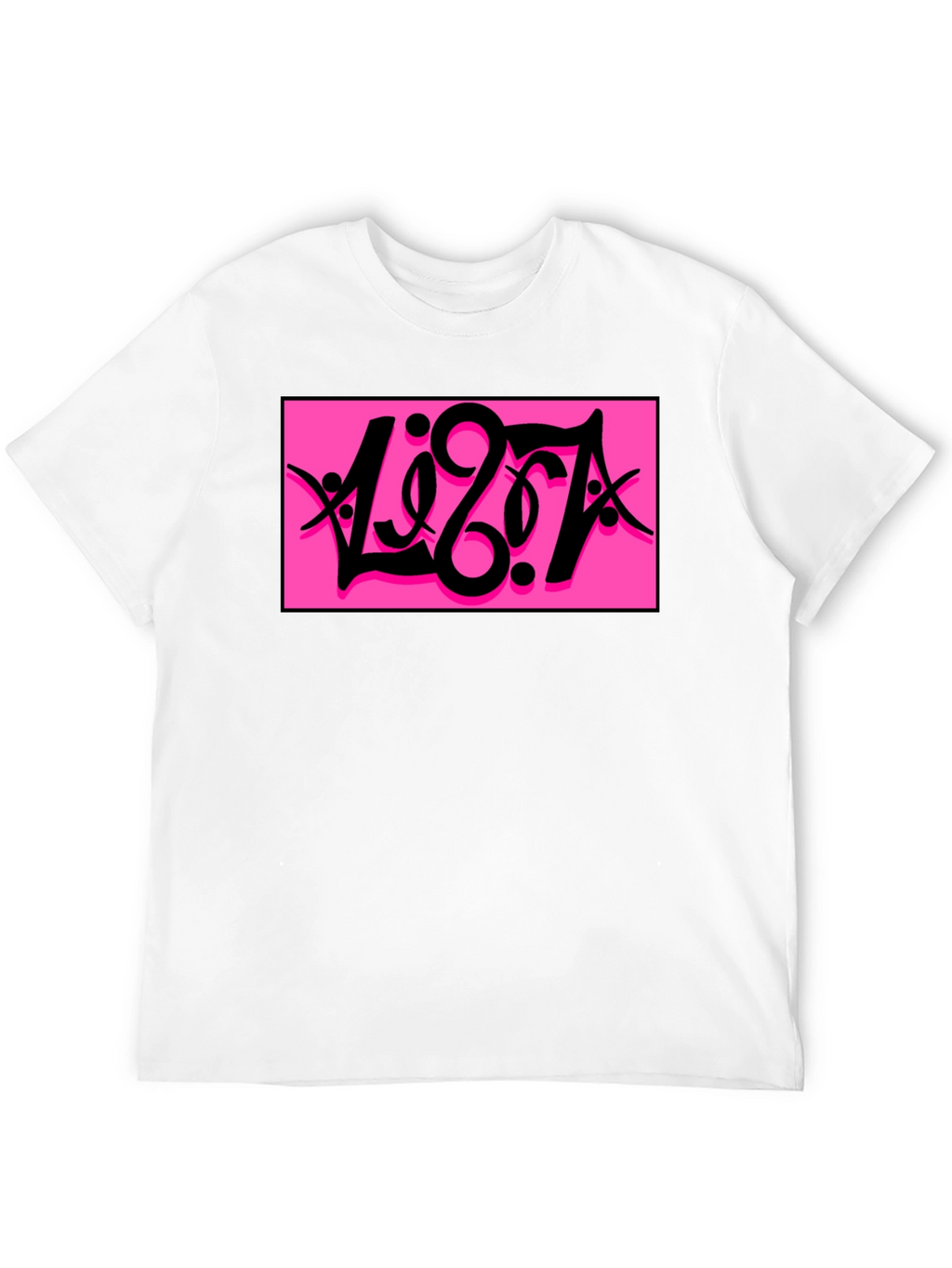 Black T-Shirt with Bold Pink Graphic Print
