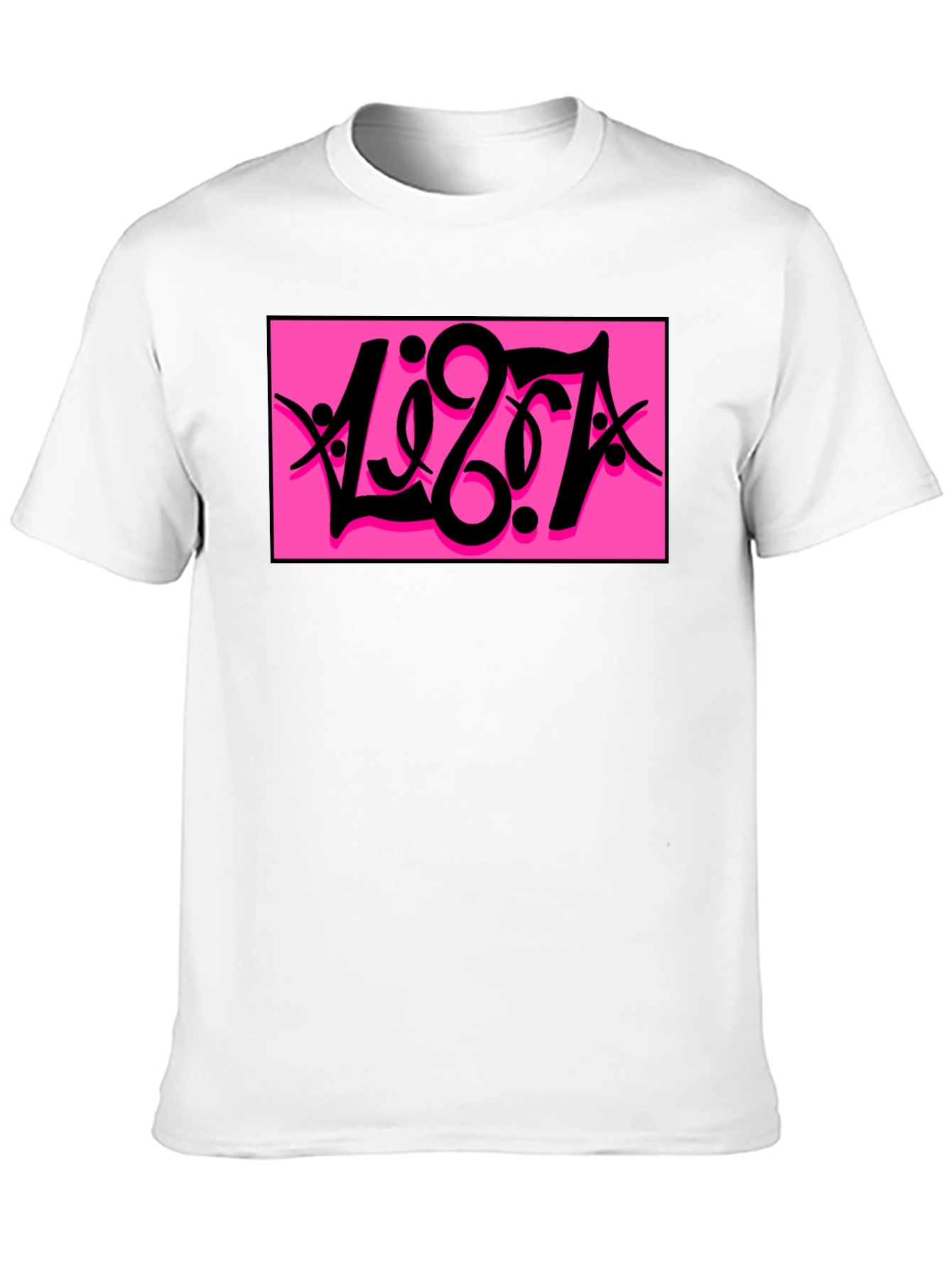 Black T-Shirt with Bold Pink Graphic Print