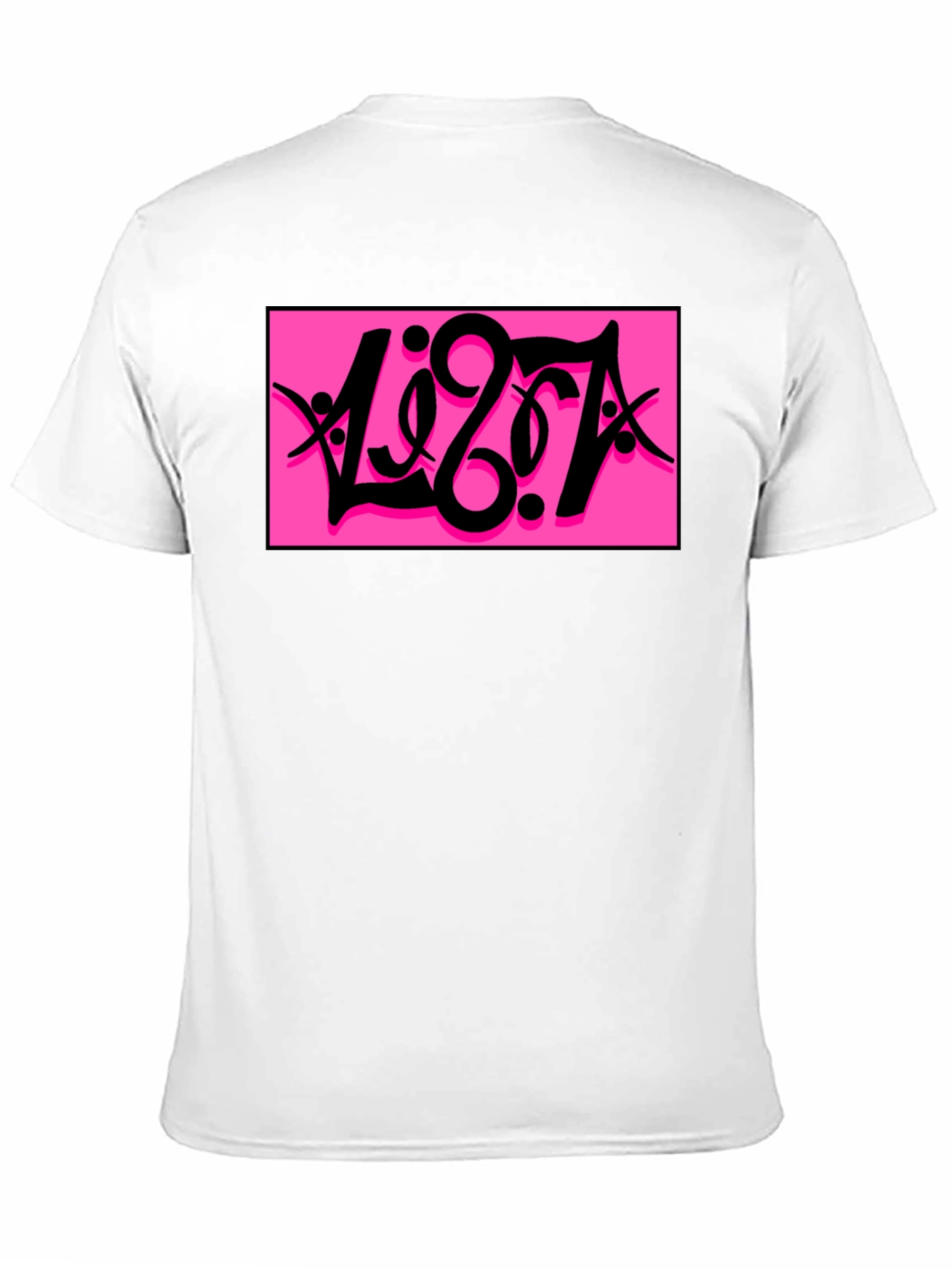 Black T-Shirt with Bold Pink Graphic Print