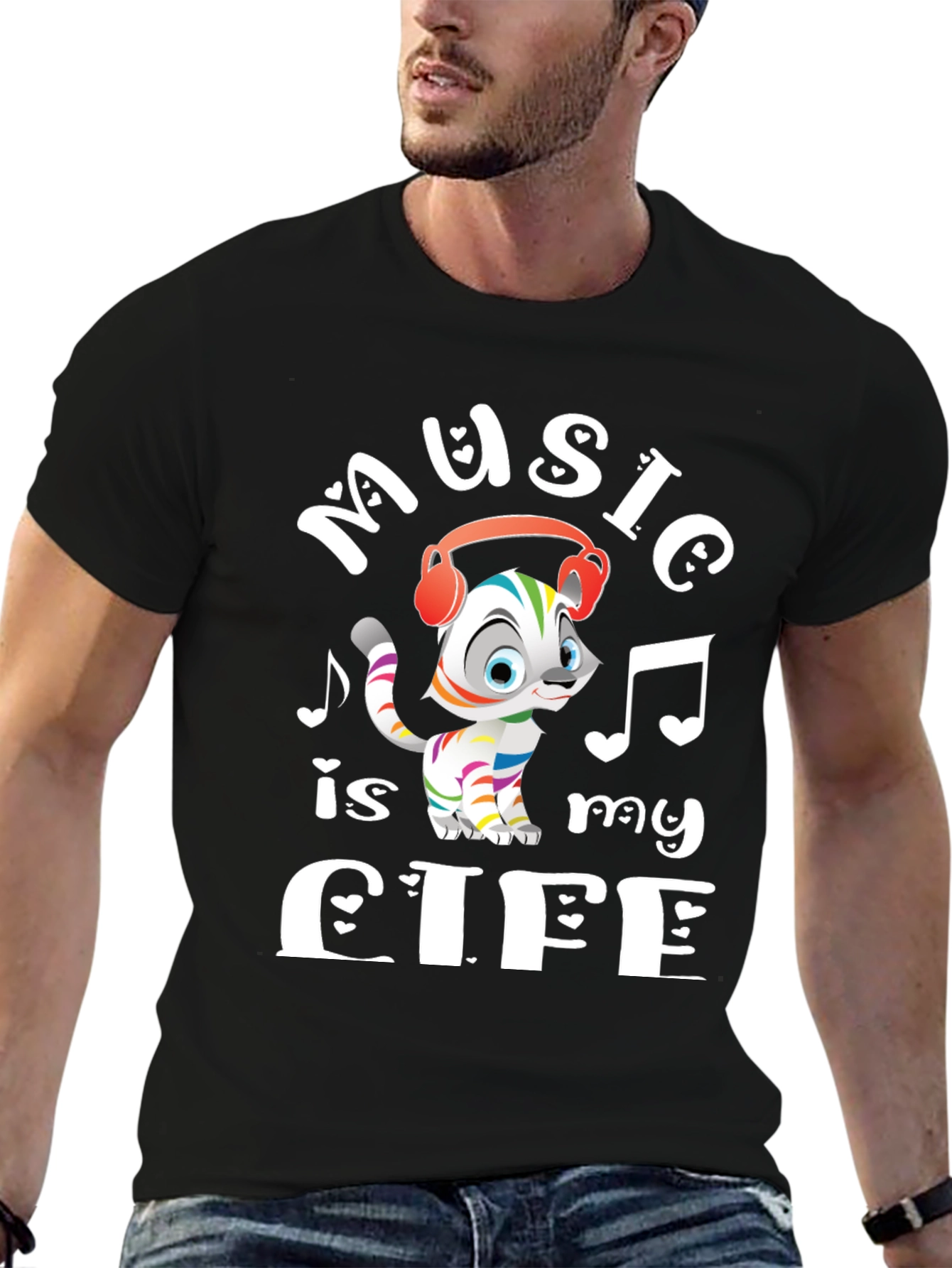 Music is My Life Cat Graphic Tee