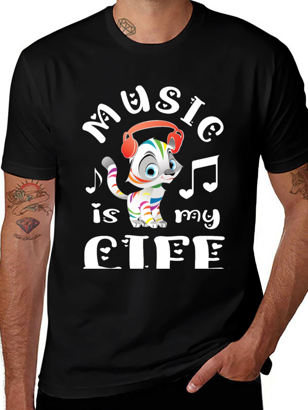 Music is My Life Cat Graphic Tee