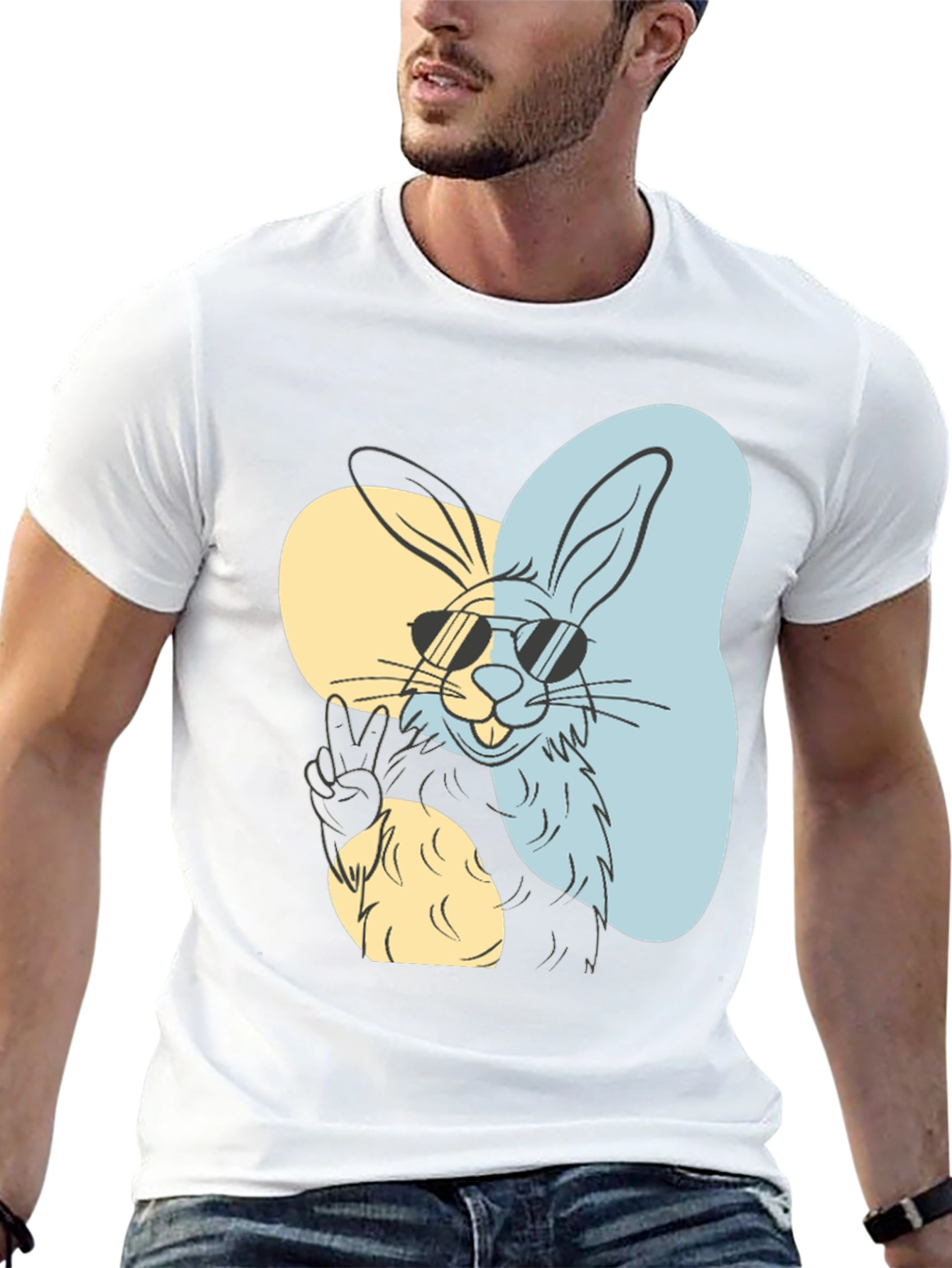 Cool Rabbit Graphic Tee - Peace Out Style!
