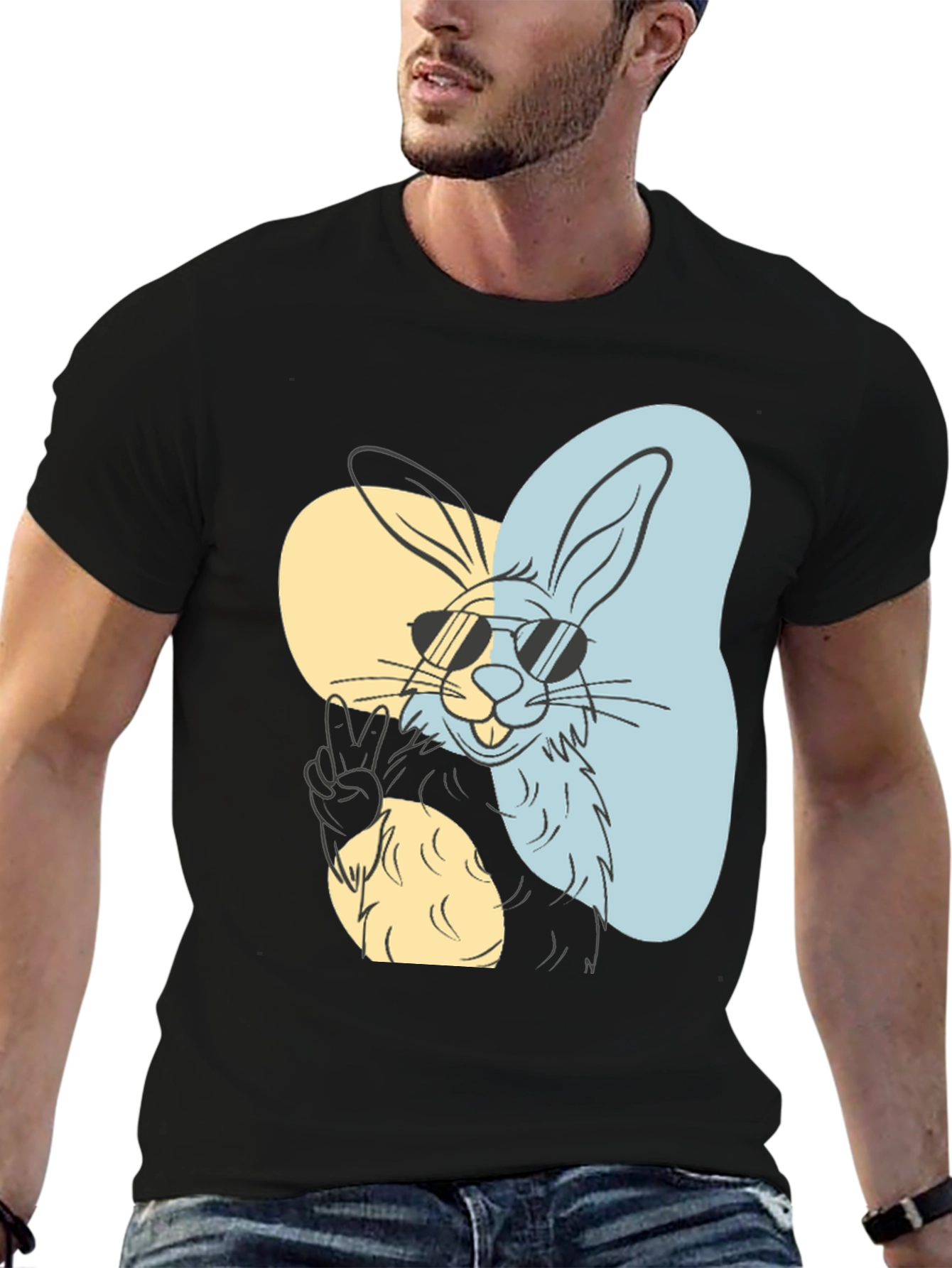 Cool Rabbit Graphic Tee - Peace Out Style!