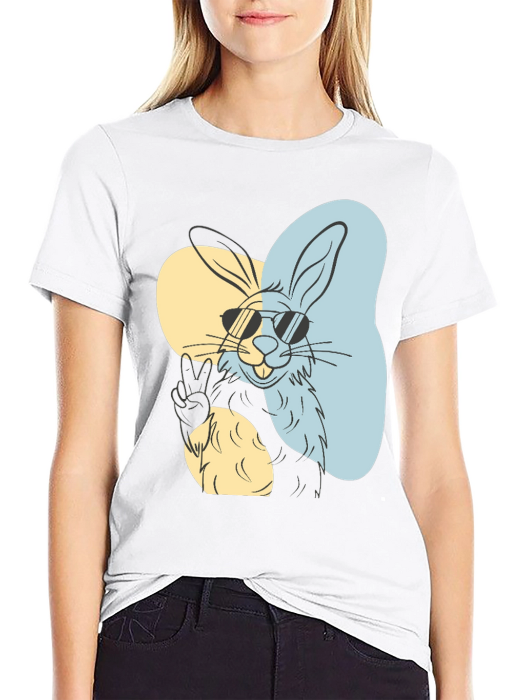 Cool Rabbit Graphic Tee - Peace Out Style!