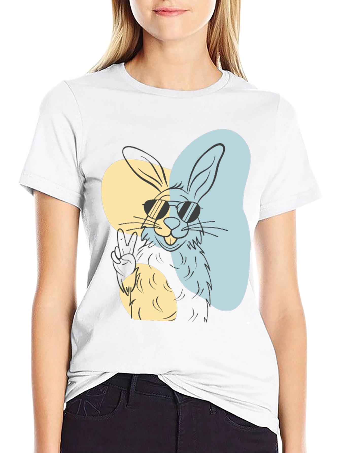 Cool Rabbit Graphic Tee - Peace Out Style!