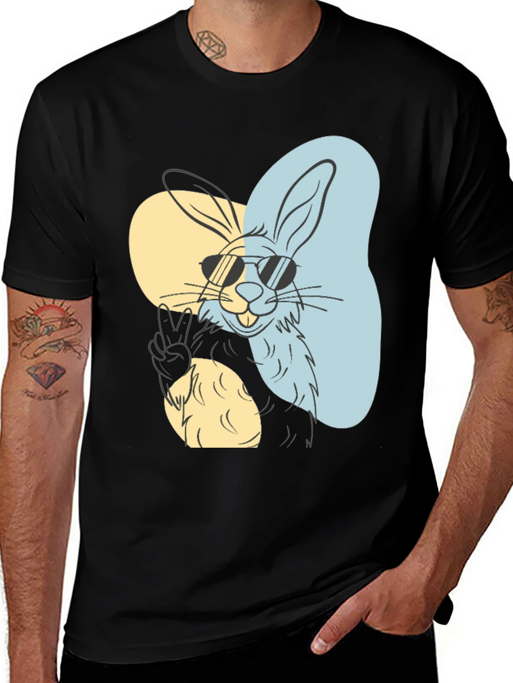 Cool Rabbit Graphic Tee - Peace Out Style!