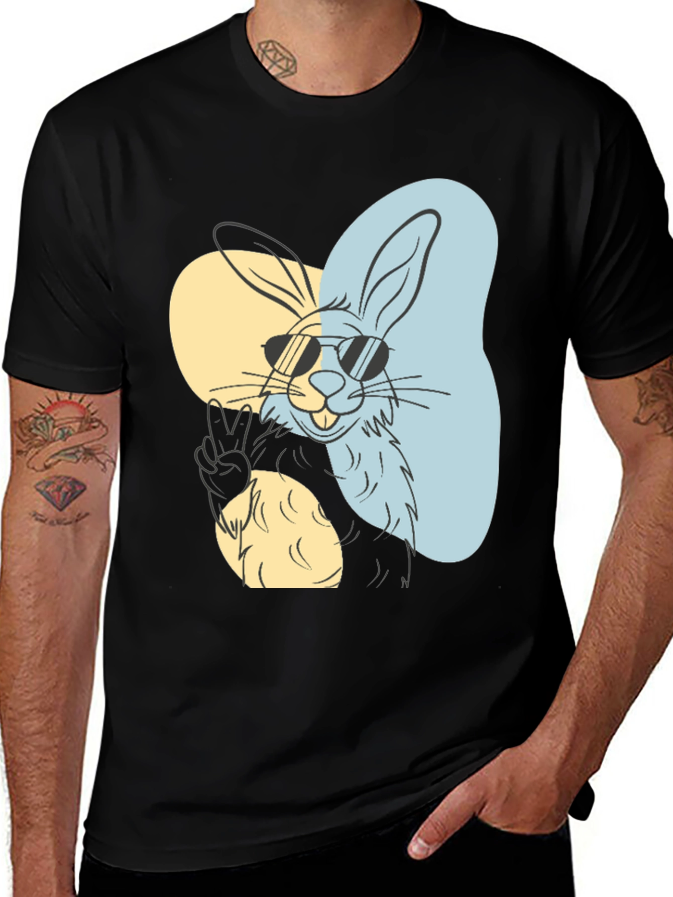 Cool Rabbit Graphic Tee - Peace Out Style!