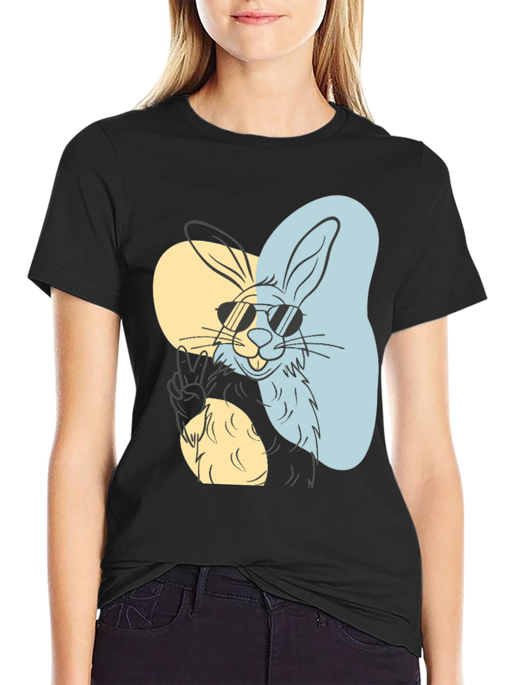 Cool Rabbit Graphic Tee - Peace Out Style!