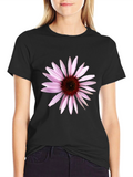 Black T-Shirt with Echinacea Flower Graphic
