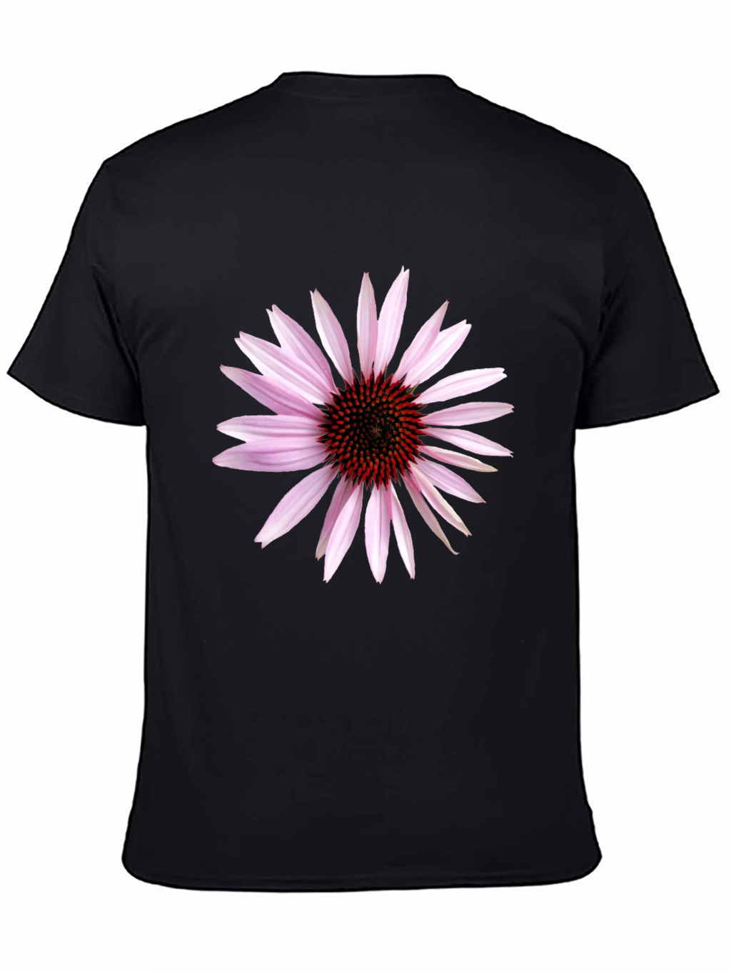 Black T-Shirt with Echinacea Flower Graphic