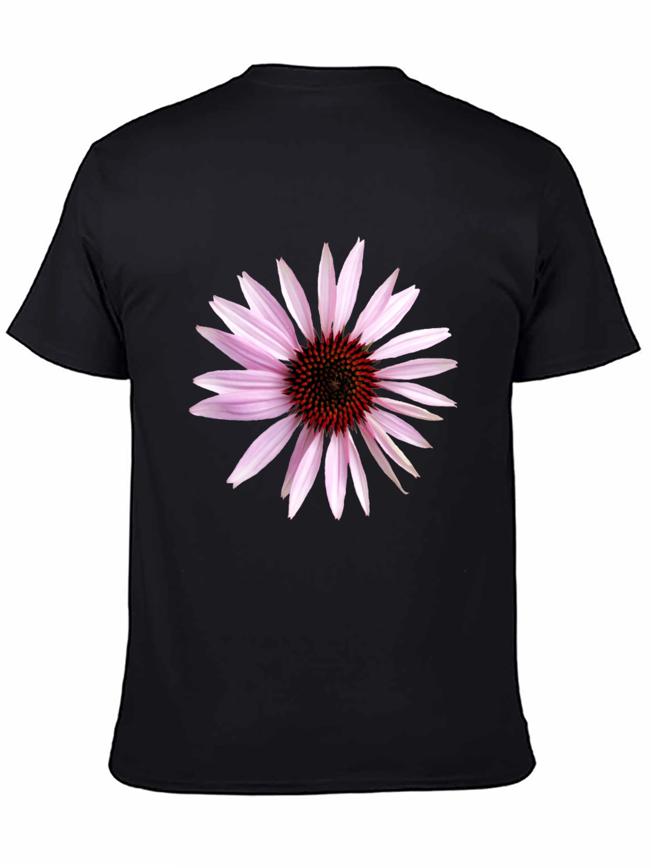 Black T-Shirt with Echinacea Flower Graphic