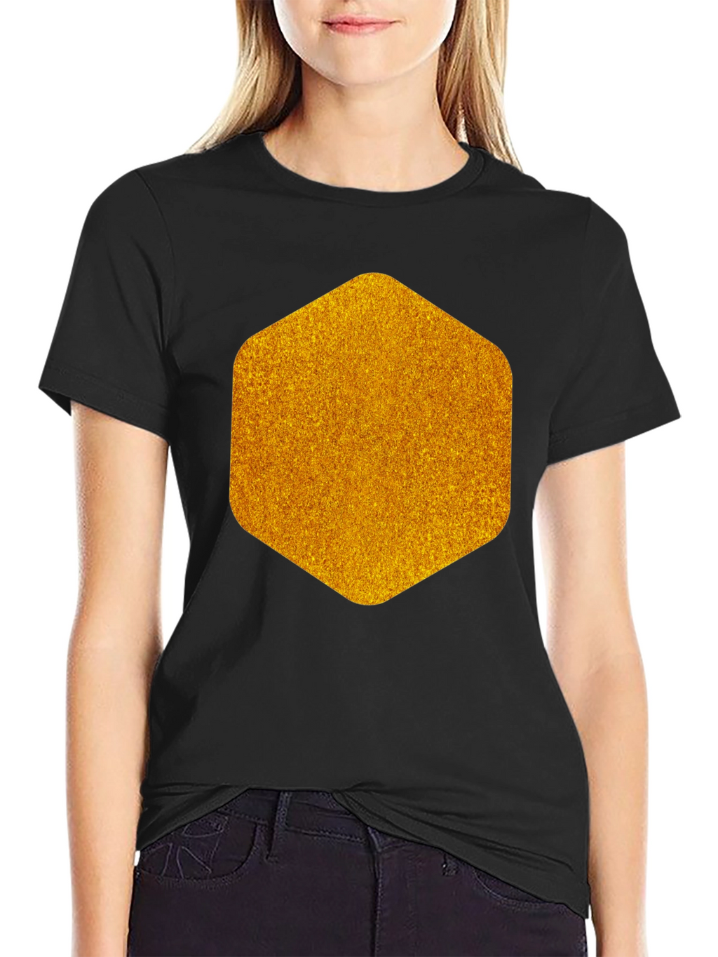 Geometric Gold Graphic Tee - Modern Mens Black T-Shirt