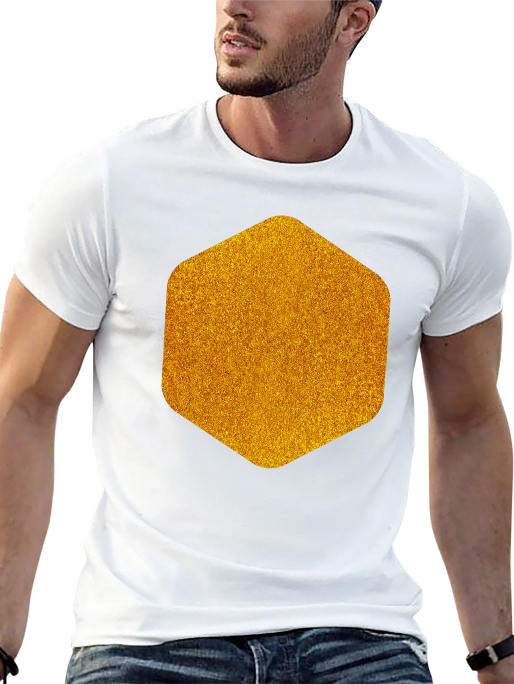 Geometric Gold Graphic Tee - Modern Mens Black T-Shirt