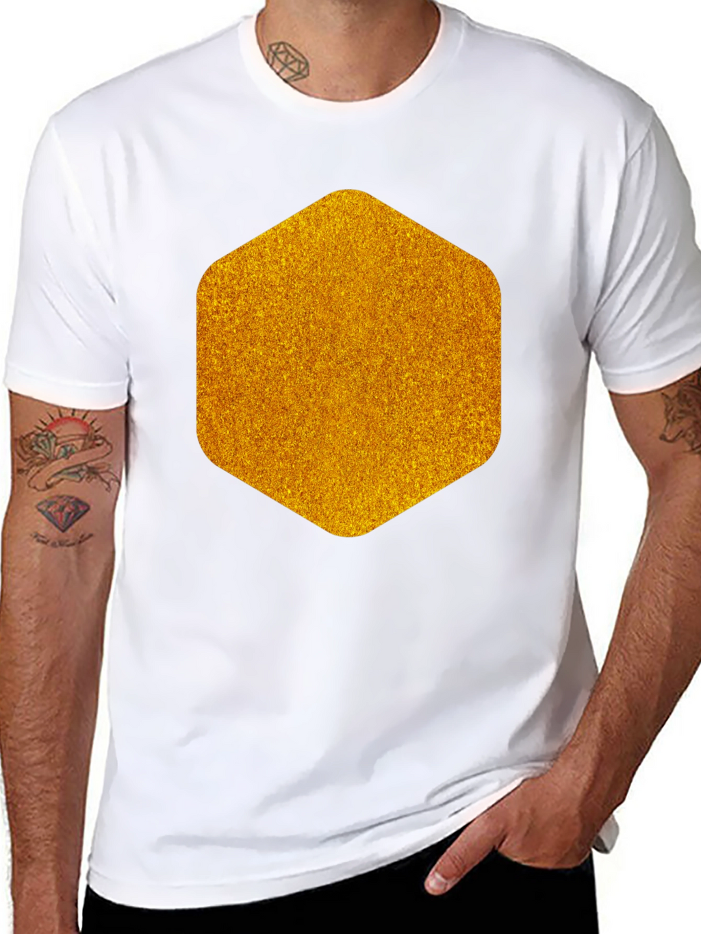 Geometric Gold Graphic Tee - Modern Mens Black T-Shirt