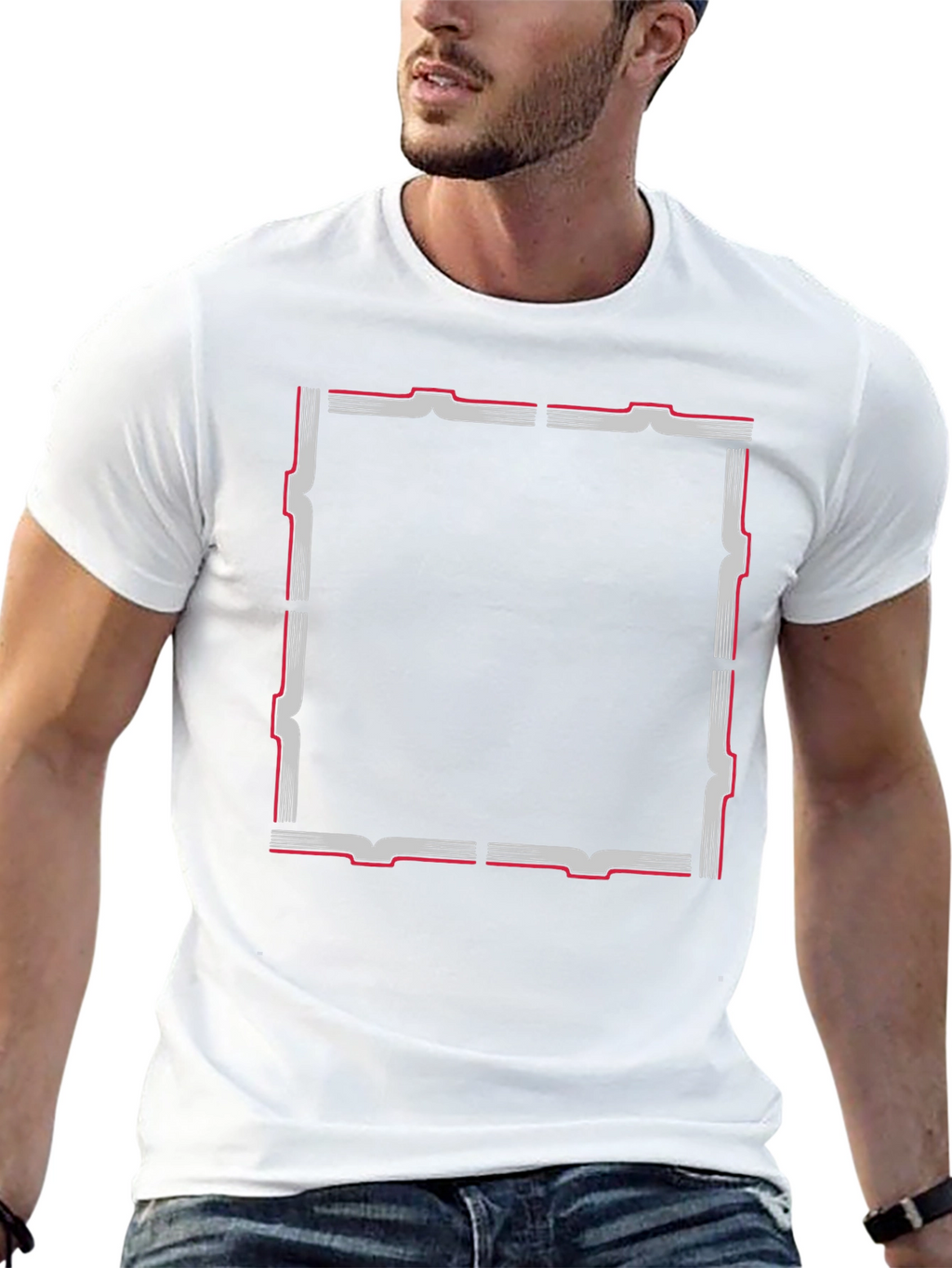 Black T-Shirt with Geometric Frame Design