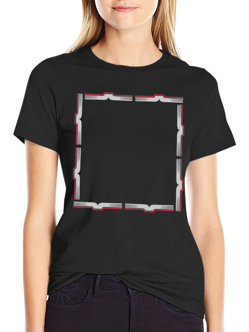 Black T-Shirt with Geometric Frame Design