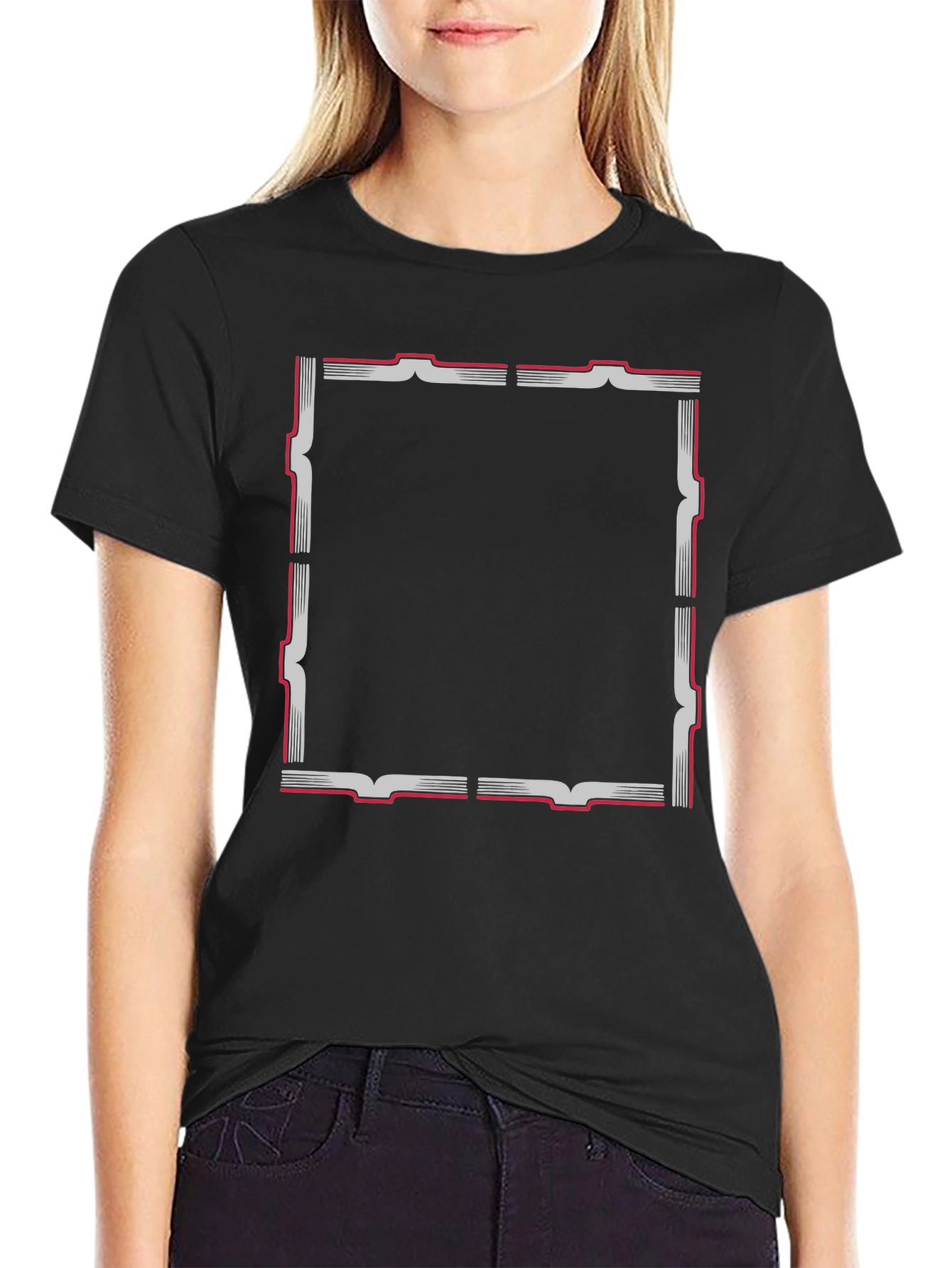 Black T-Shirt with Geometric Frame Design