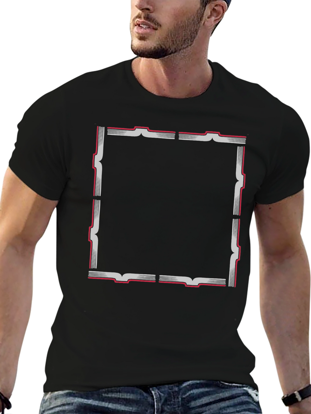 Black T-Shirt with Geometric Frame Design