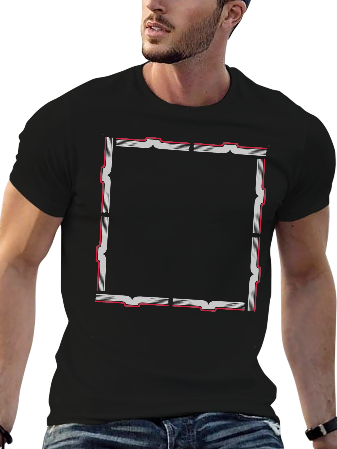 Black T-Shirt with Geometric Frame Design