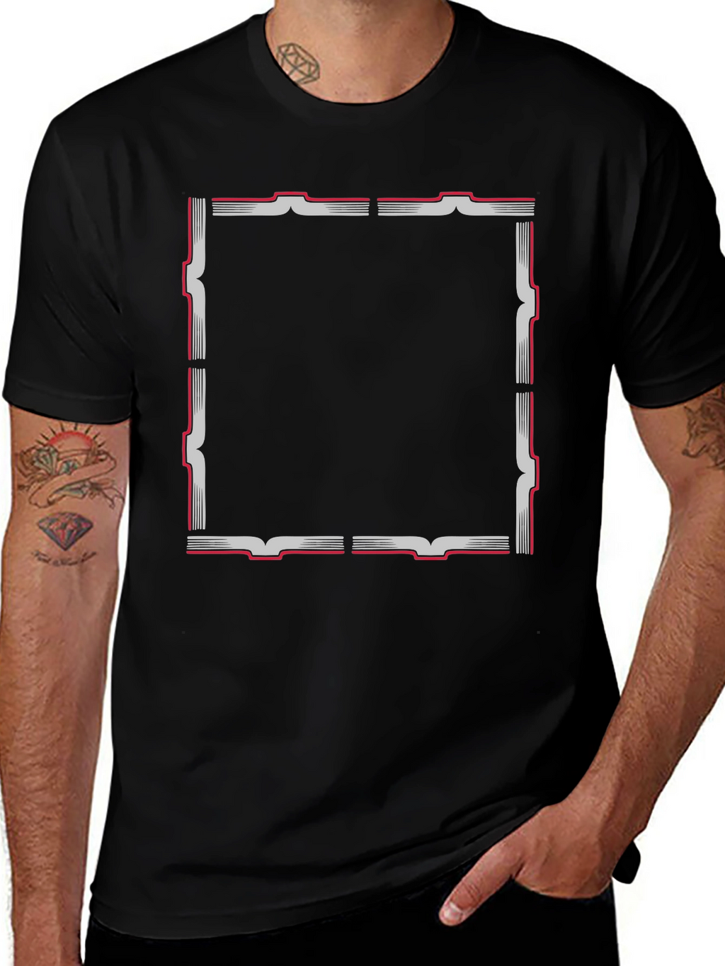 Black T-Shirt with Geometric Frame Design