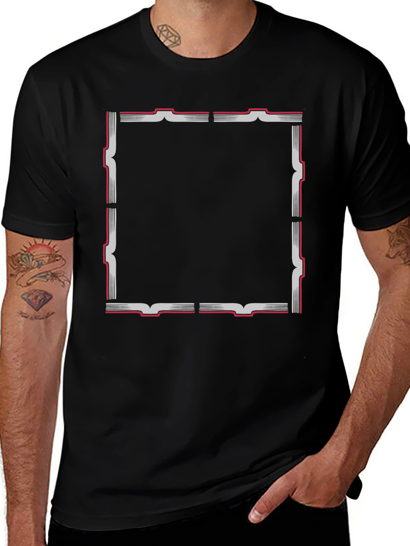 Black T-Shirt with Geometric Frame Design