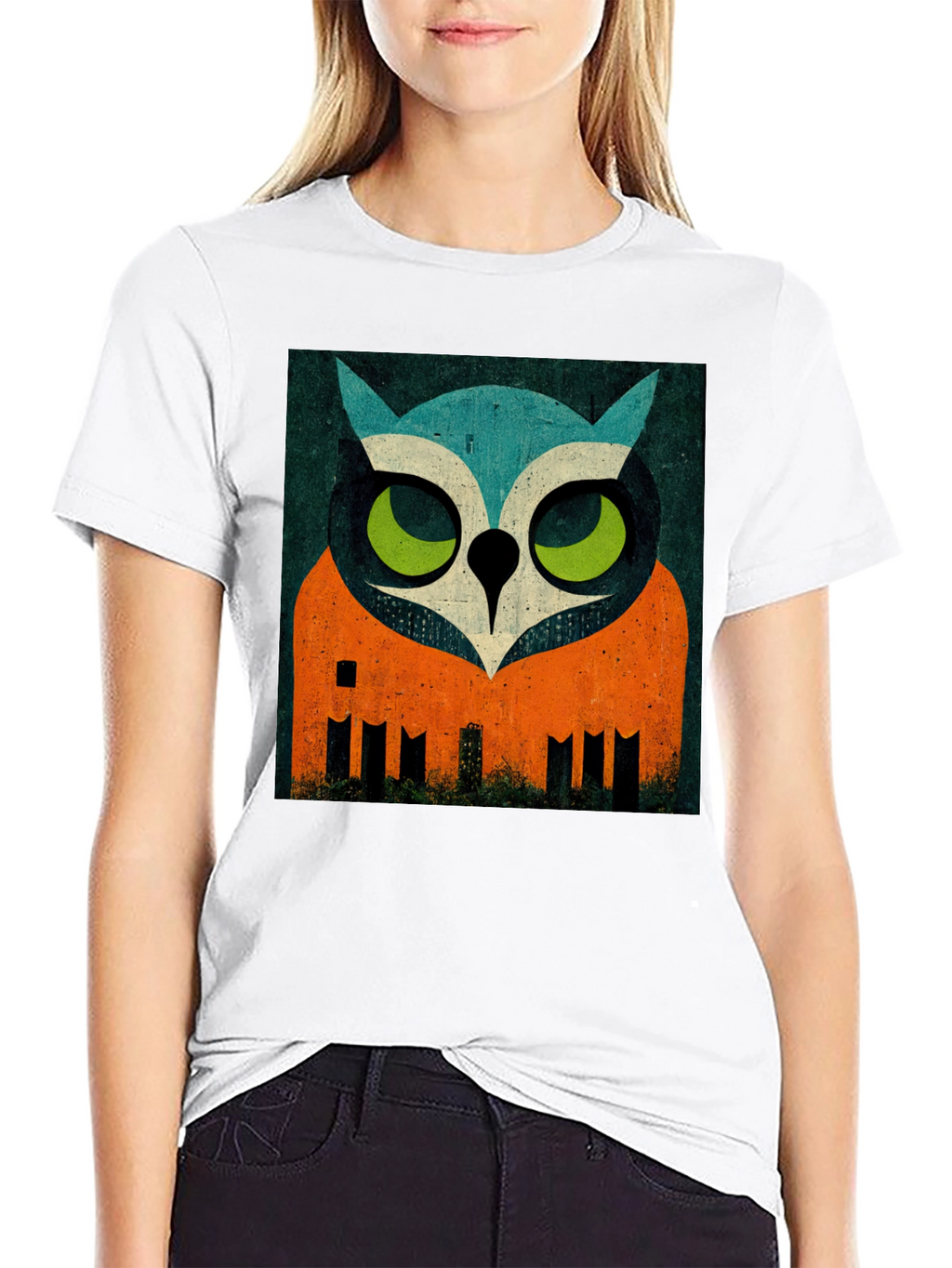 Modern Geometric Owl Graphic Print T-Shirt