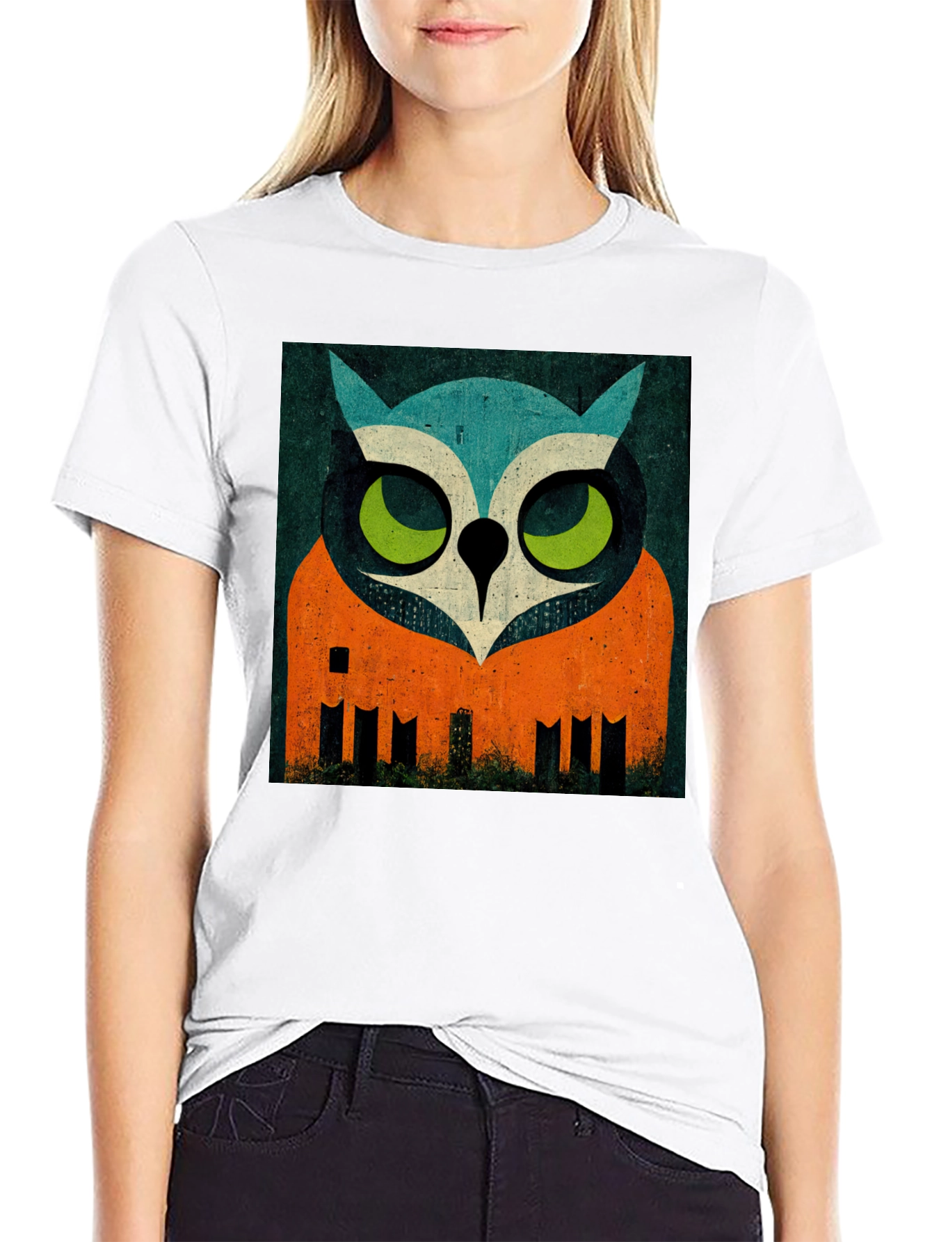 Modern Geometric Owl Graphic Print T-Shirt