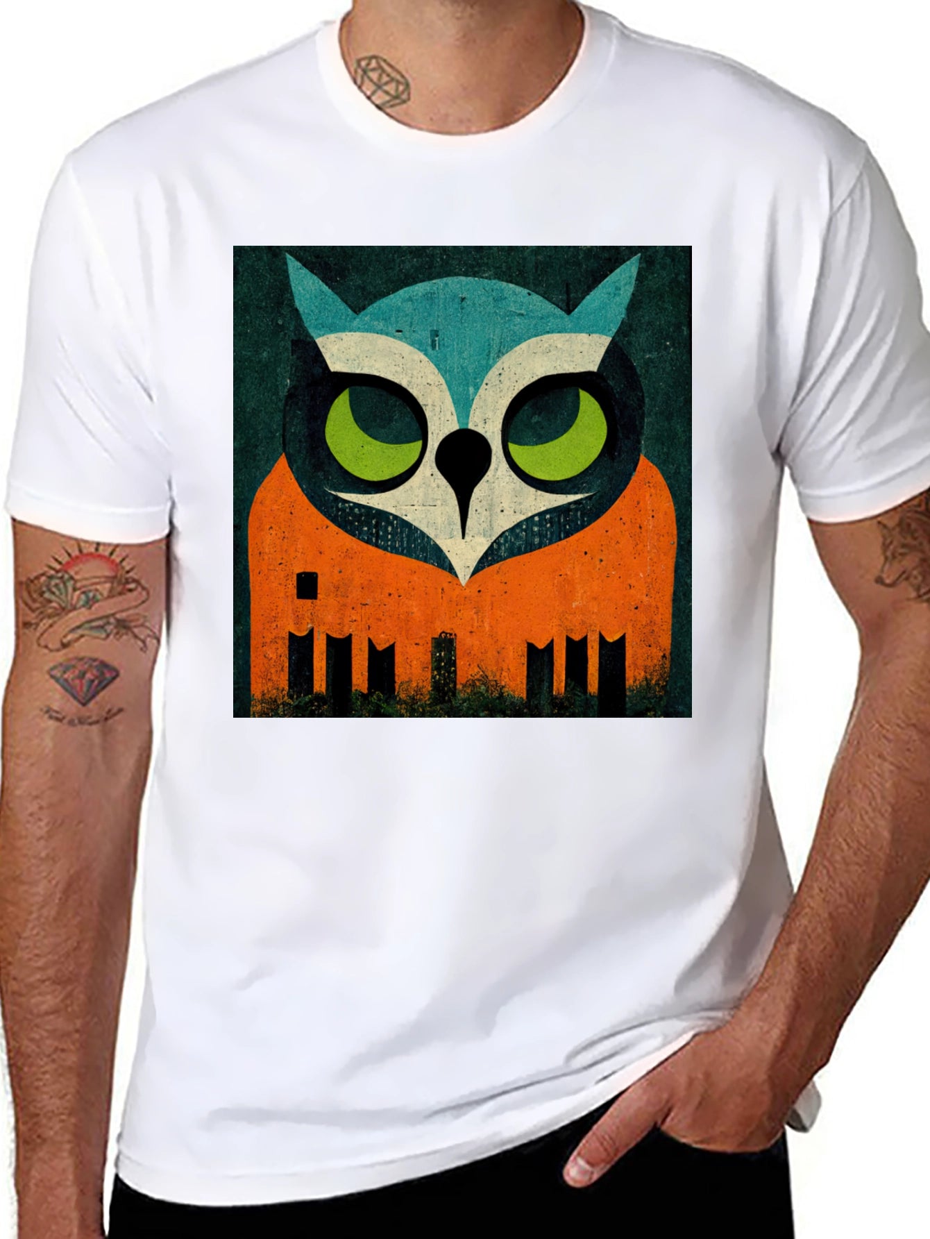 Modern Geometric Owl Graphic Print T-Shirt