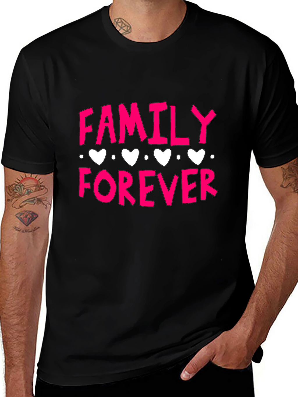 Family Forever Graphic Print Black T-Shirt