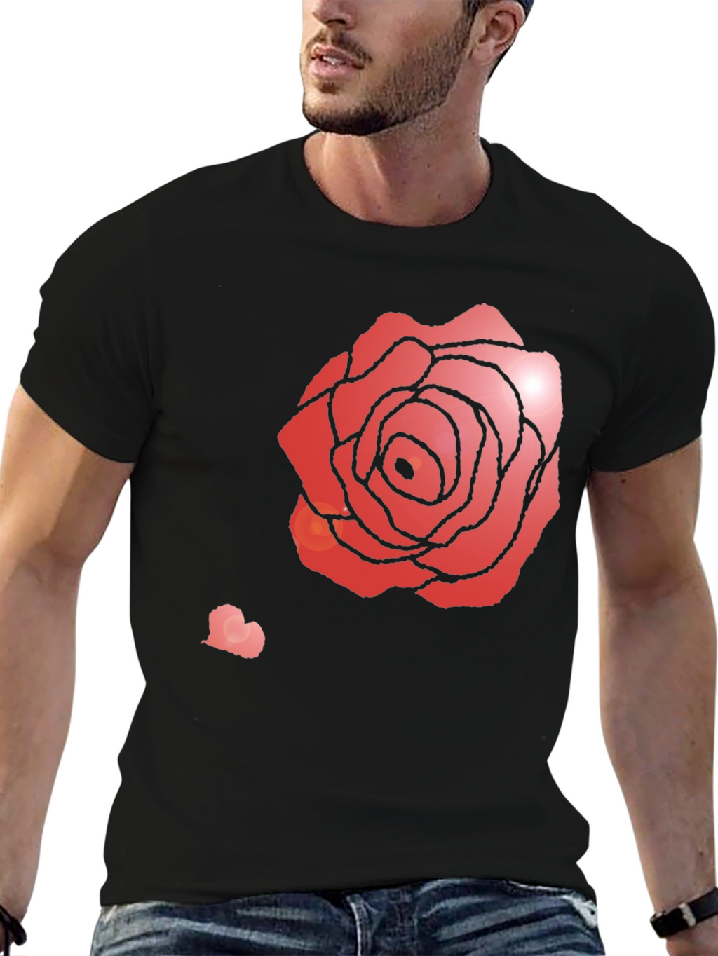 Rose Heart Graphic Tee - Stylish Black T-Shirt