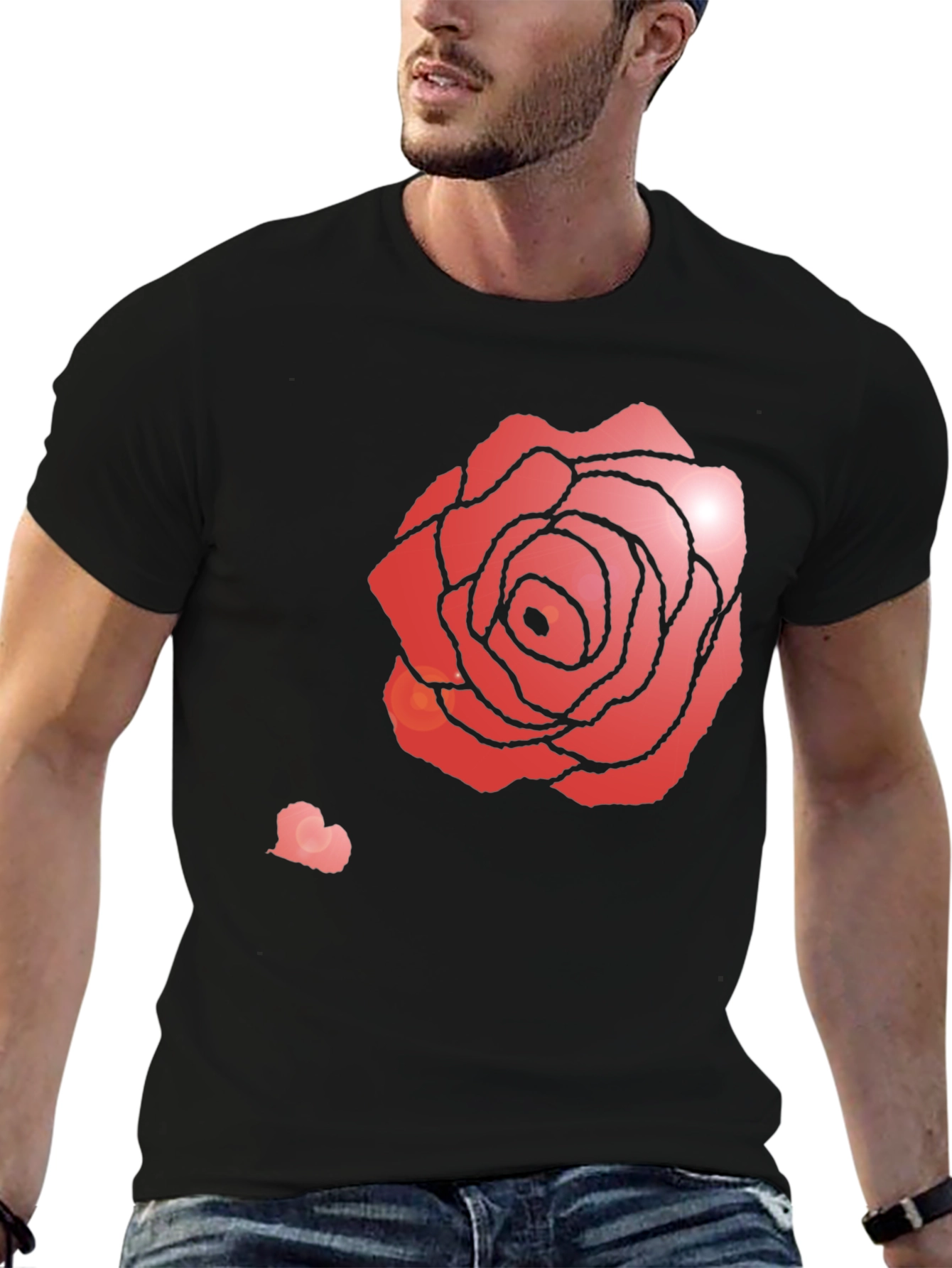 Rose Heart Graphic Tee - Stylish Black T-Shirt