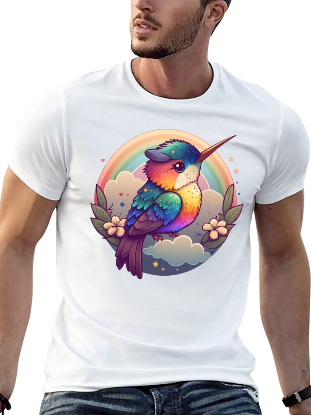 Rainbow Hummingbird Graphic Black Tee
