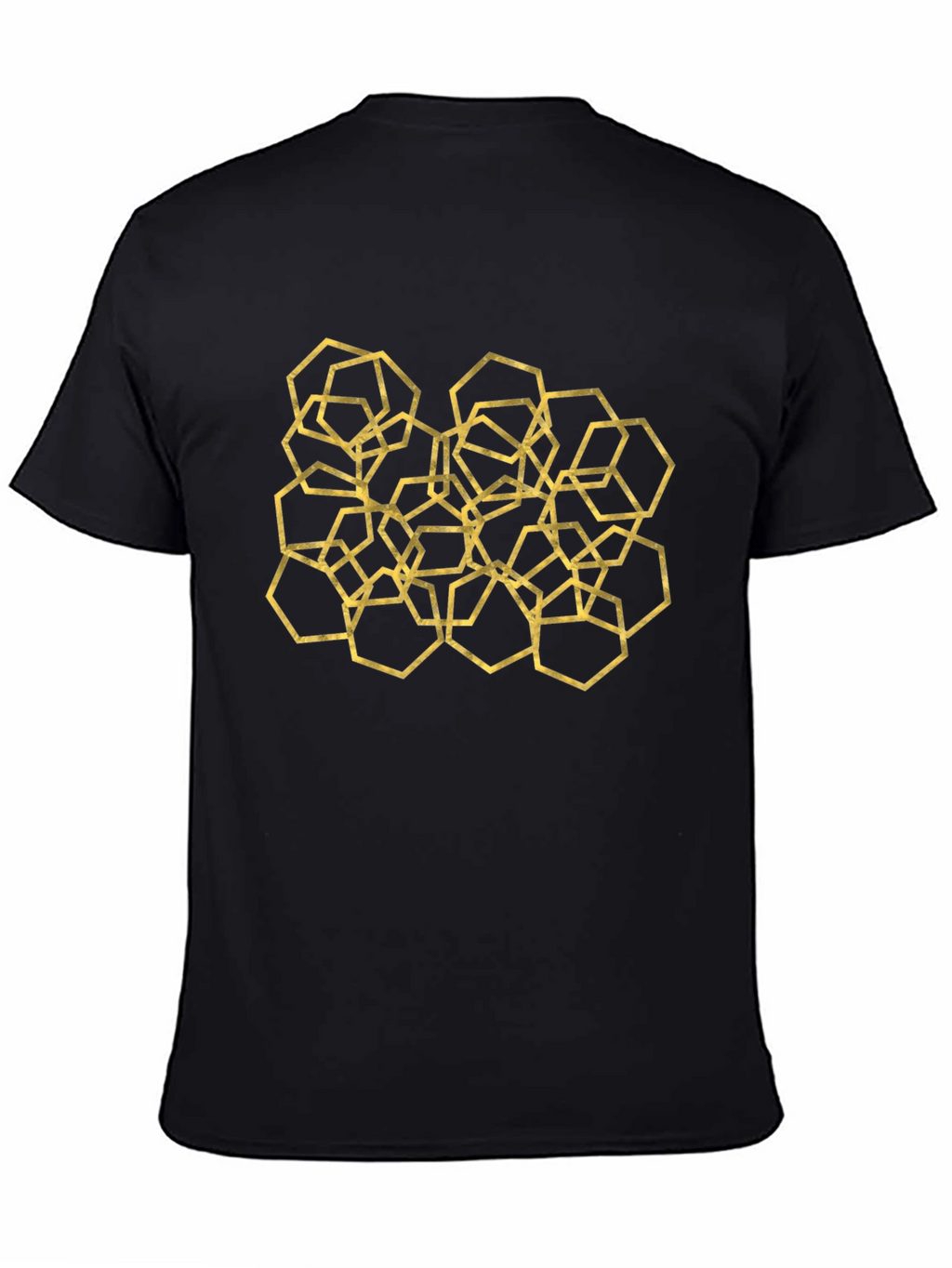 Geometric Hexagon Pattern Black T-Shirt